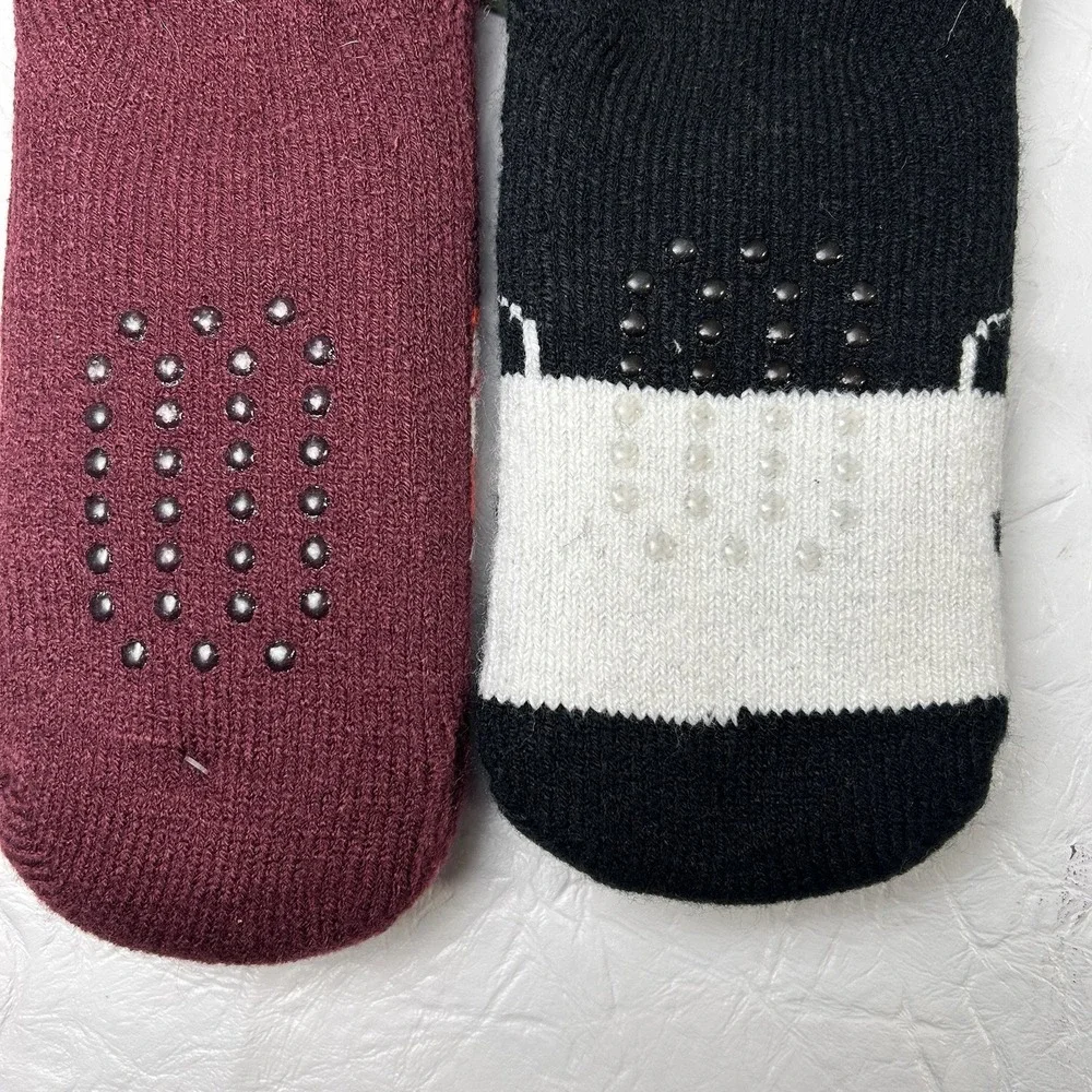 Treehouse Knits New 2 Pair Fleece Lined Slipper Socks No-Slip Grippers Fox Panda